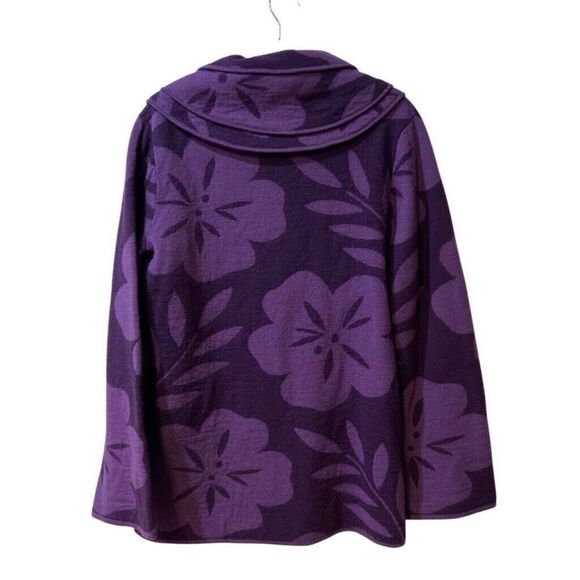 Neve Valerie Wool Jacket Large  Leaf Print Toggle Collared Preppy Purple - Picture 2 of 8